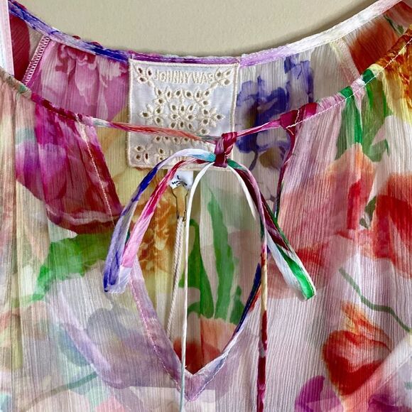 NEW Johnny Was Glinda Silk Peasant Blouse with Camisole Fionna Floral Size L - Picture 9 of 16